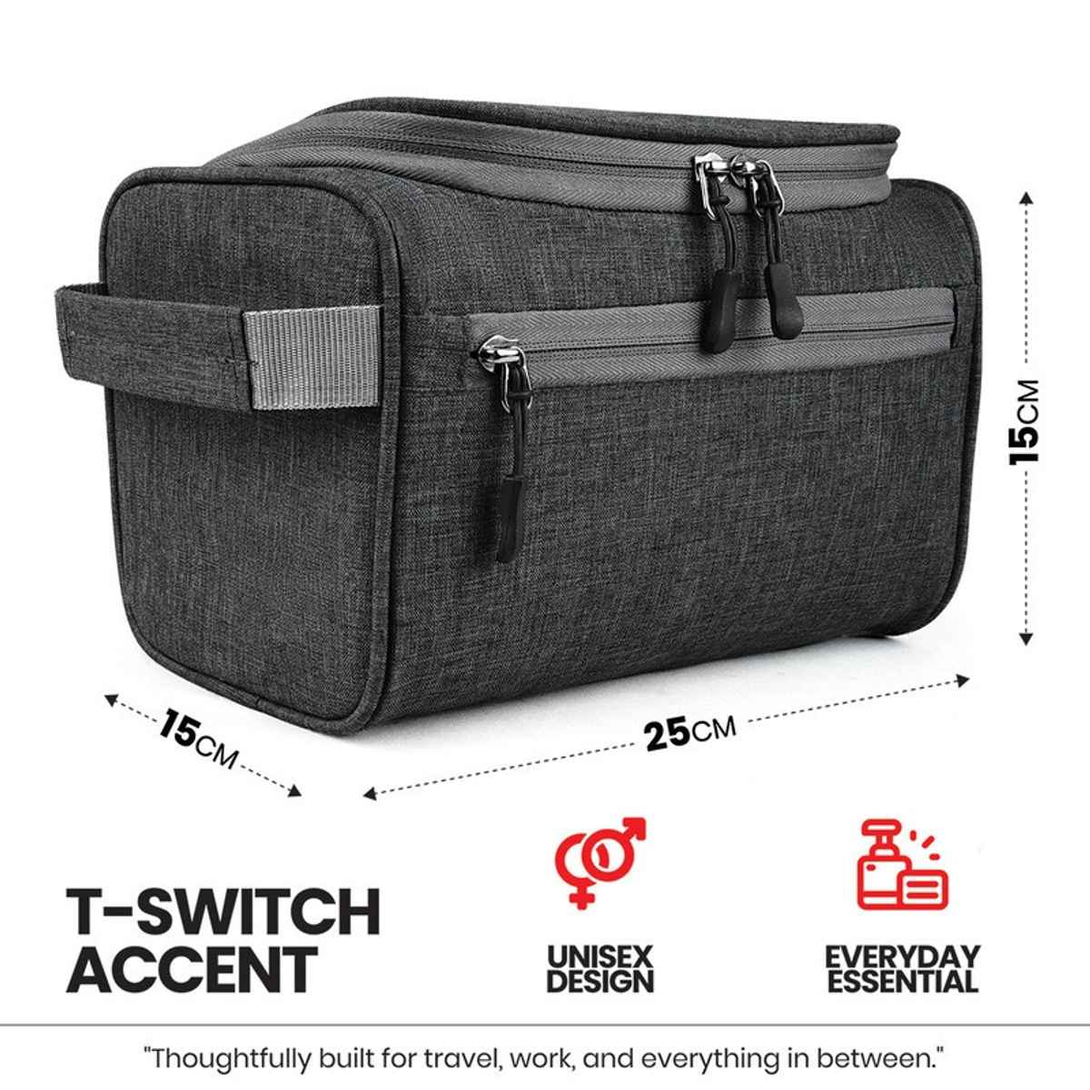 FATMUG Travel Bag Toiletry Organizer | Hanging Dopp Kit for Men and Women Dark | Grey