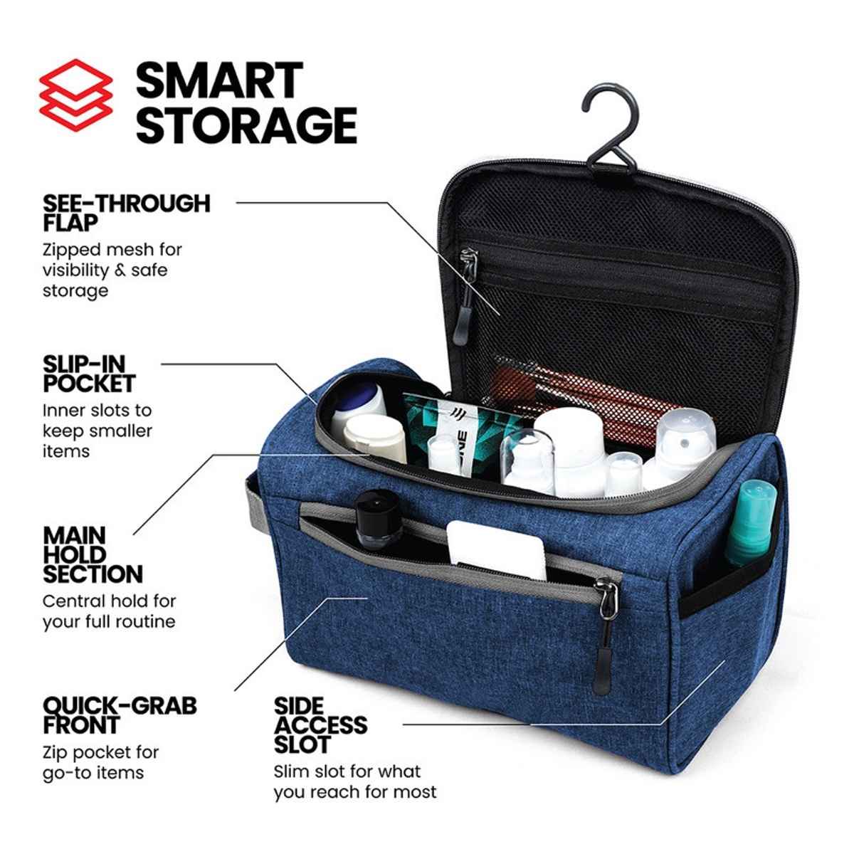 FATMUG Travel Toiletry Organizer | Hanging Dopp Kit for Men and Women | Navy Blue