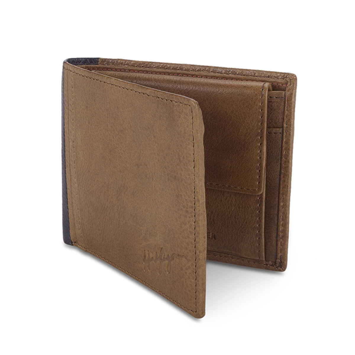 Tommy Hilfiger Men's Textured Leather Global Coin Wallet | Brown and Navy