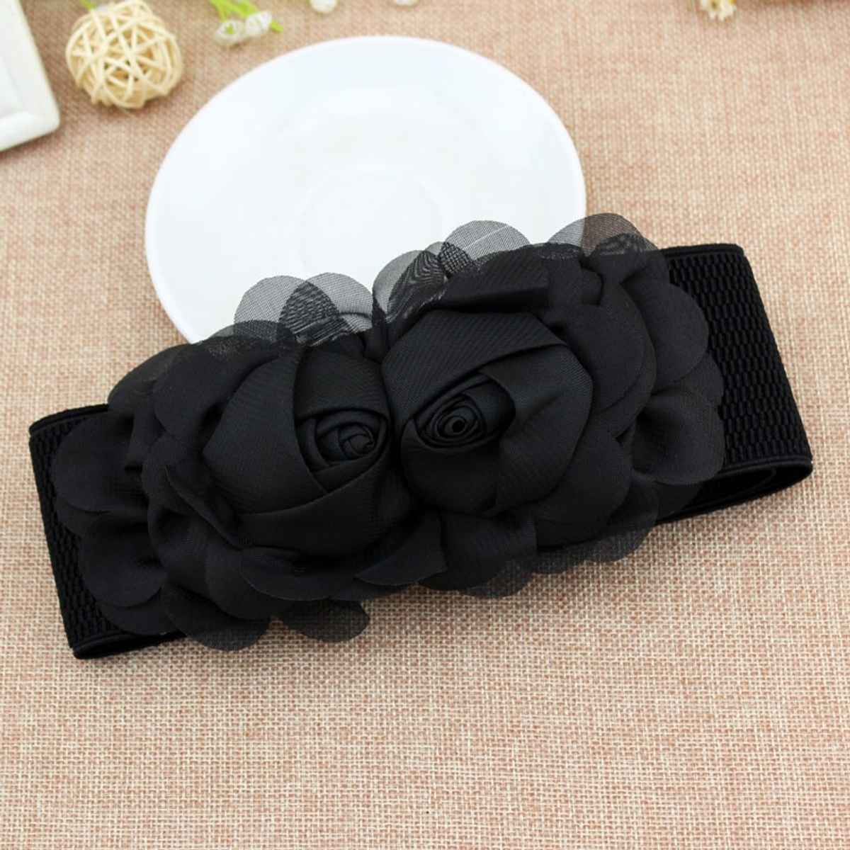 Shining Diva Fashion Women's Embellished Elastane and PU Belt | Black - Free Size