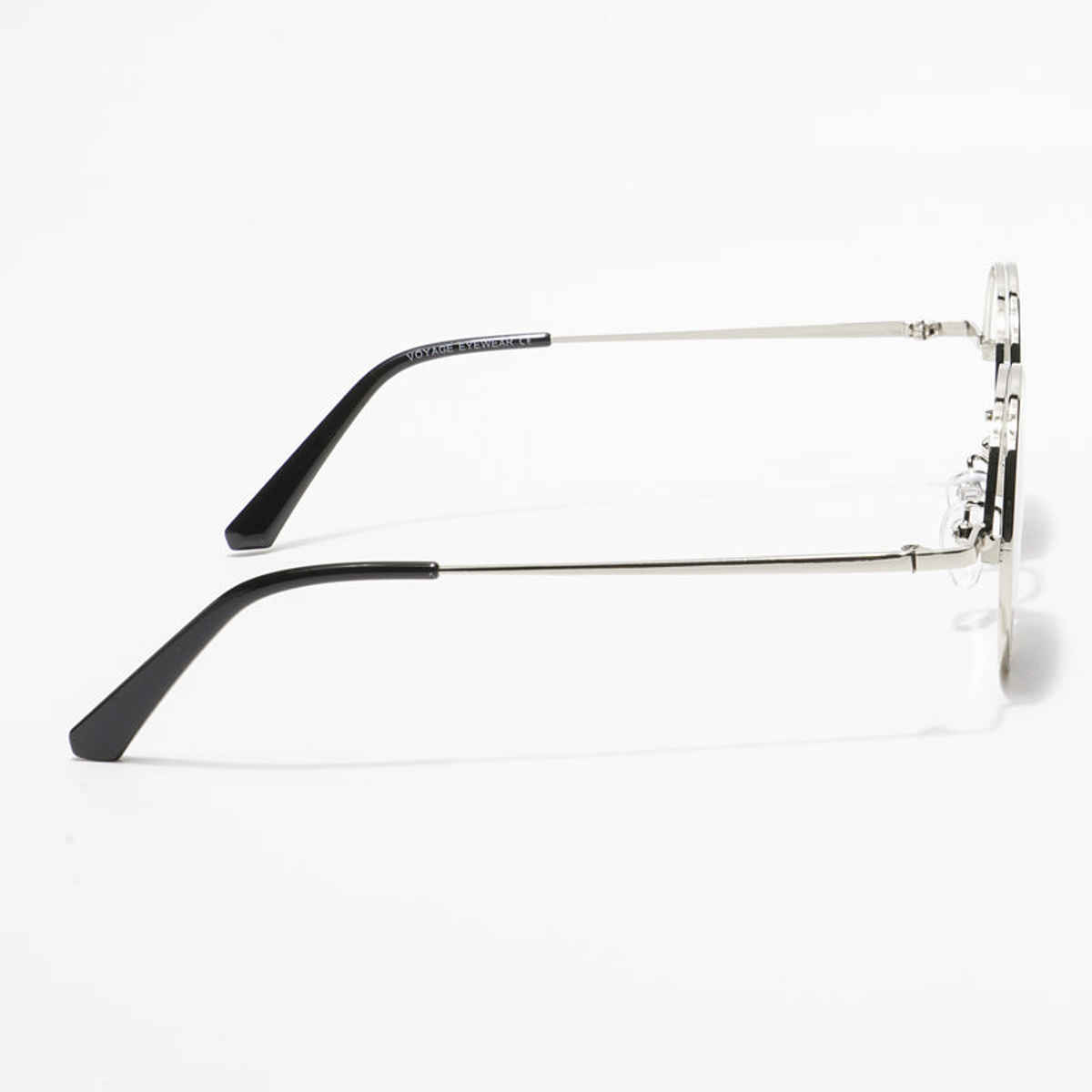 Voyage Unisex Geometric Metal Round Sunglasses | Black and Silver - S