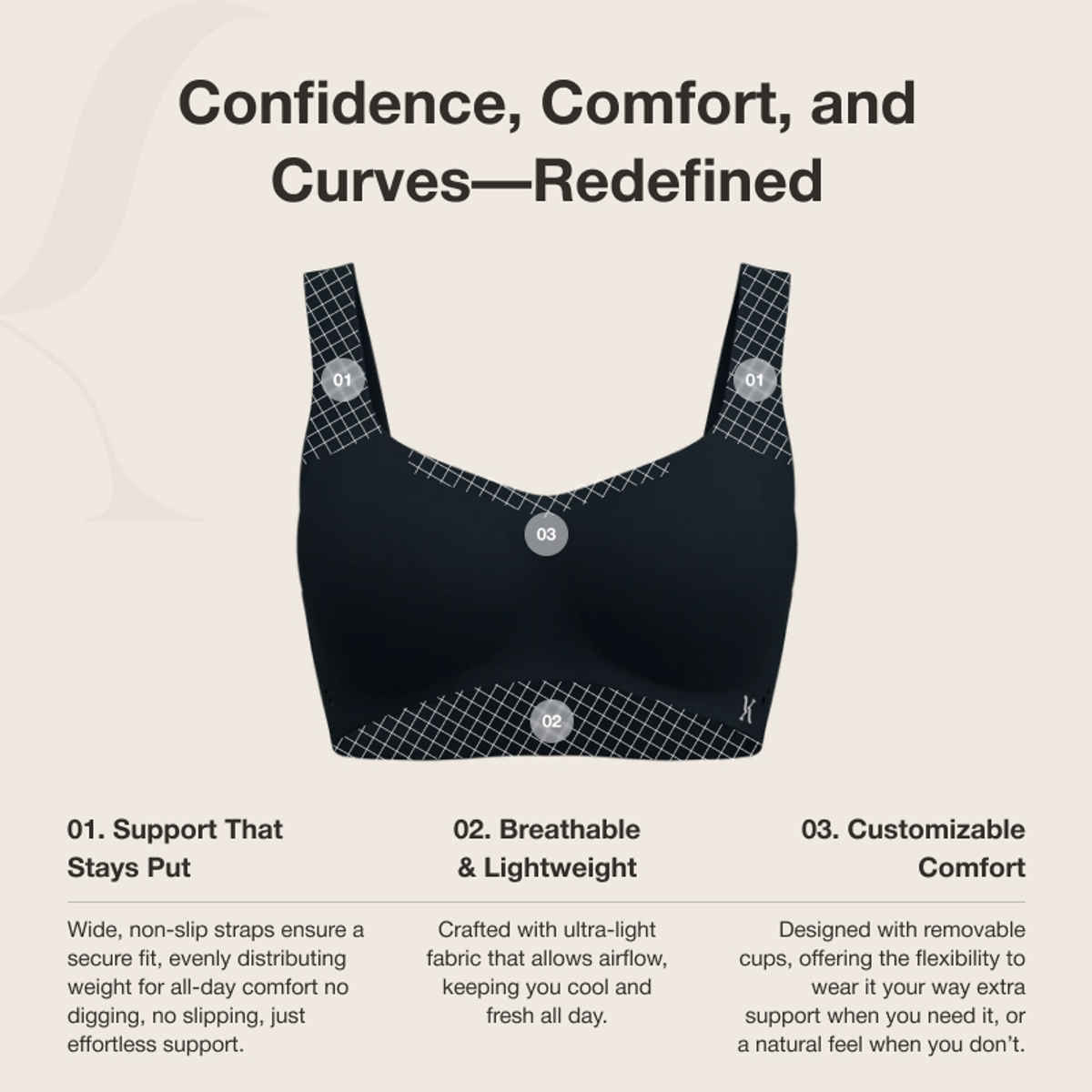 Krvvy Lightly Padded Bra for Women | Wireless, Seamless, Four-Way Stretch & Broad Straps - 2XL