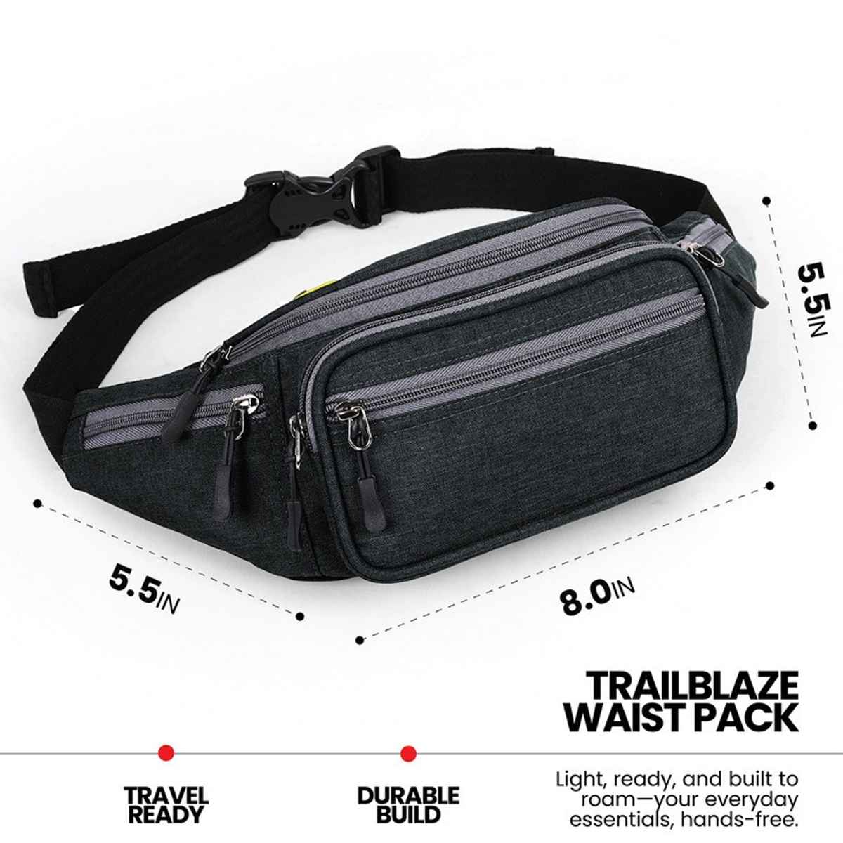 FATMUG Waist Pouch Money Belt for Travel Running Cycling Hiking | Dark Grey