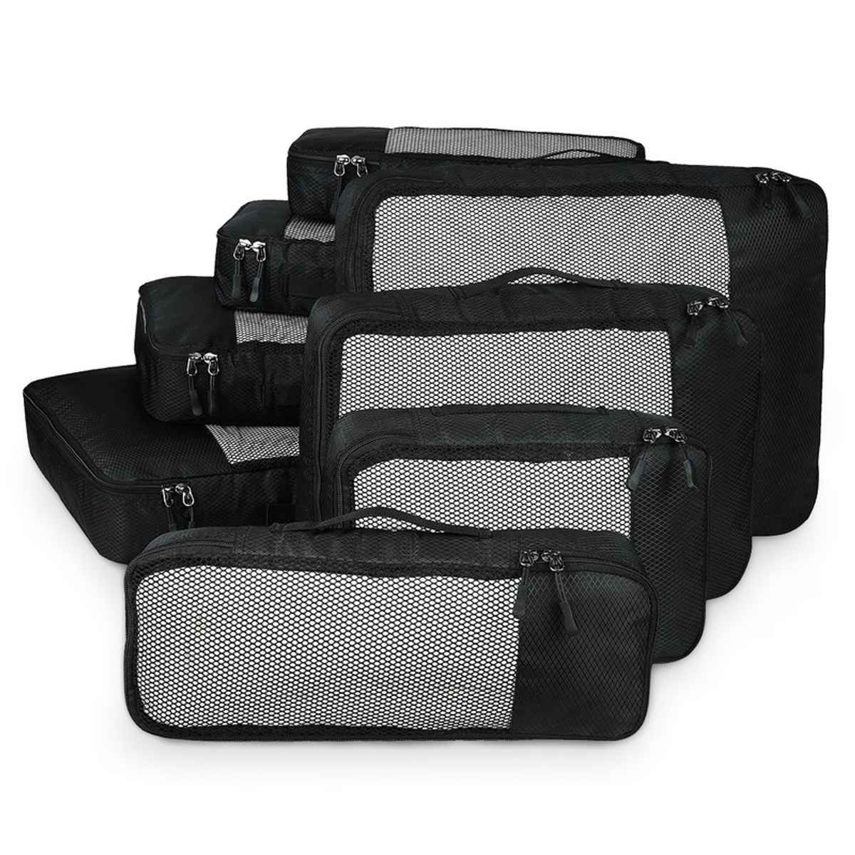 FATMUG Packing Cubes Travel Pouch | Organizer Set | Large Medium Small Slim - Black