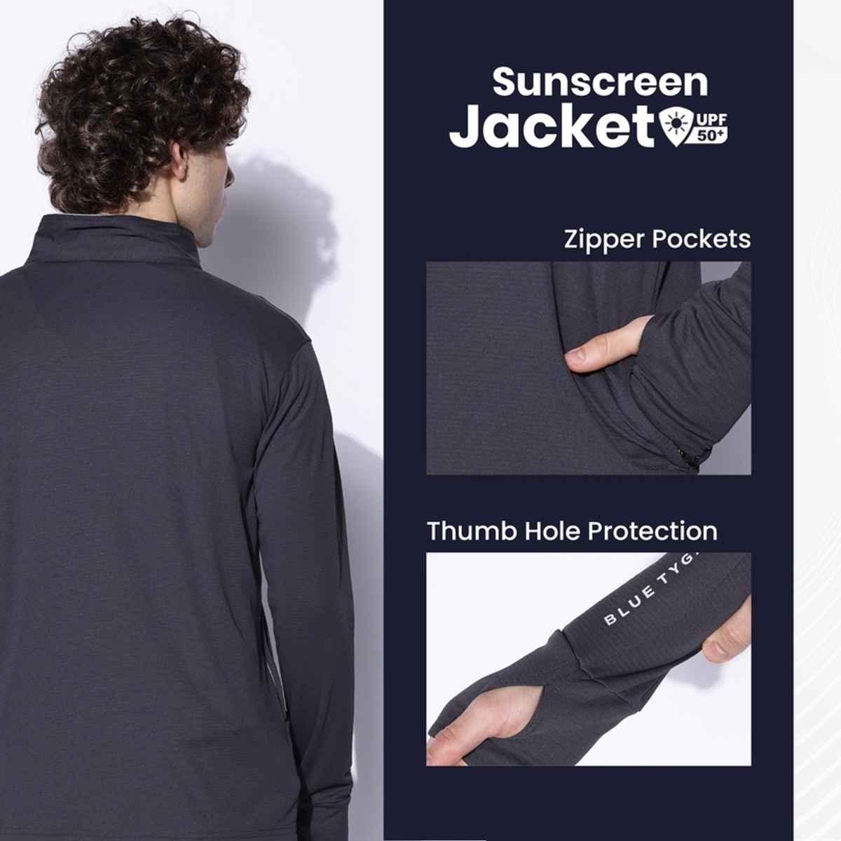 Blue Tyga Men's Sunscreen Jacket - Sje0001 | Charcoal | M