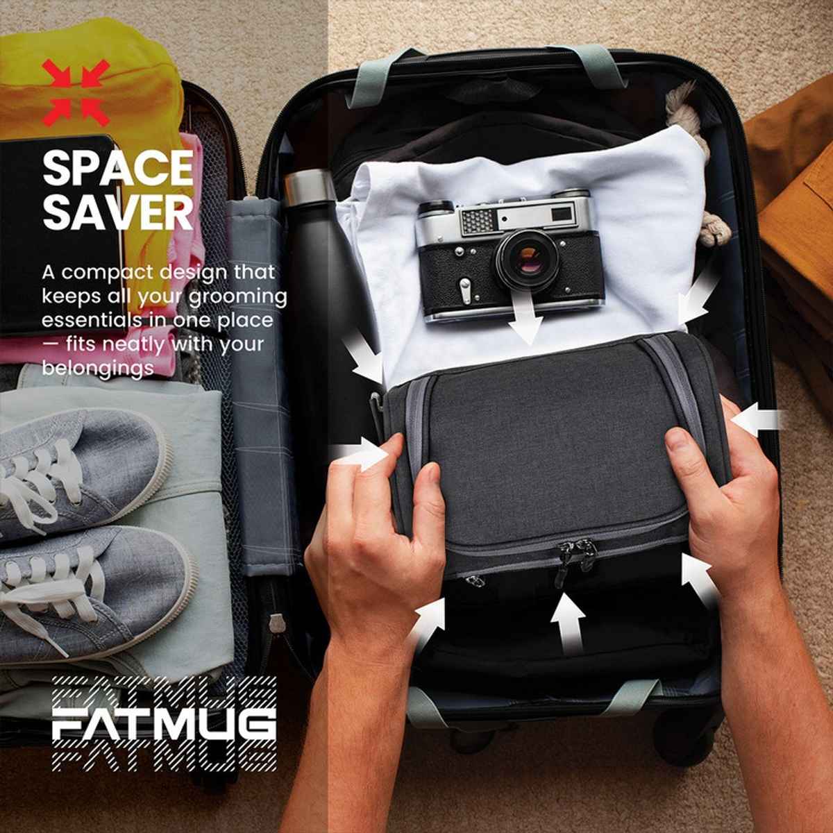 FATMUG Travel Bag Toiletry Organizer | Hanging Dopp Kit for Men and Women Dark | Grey