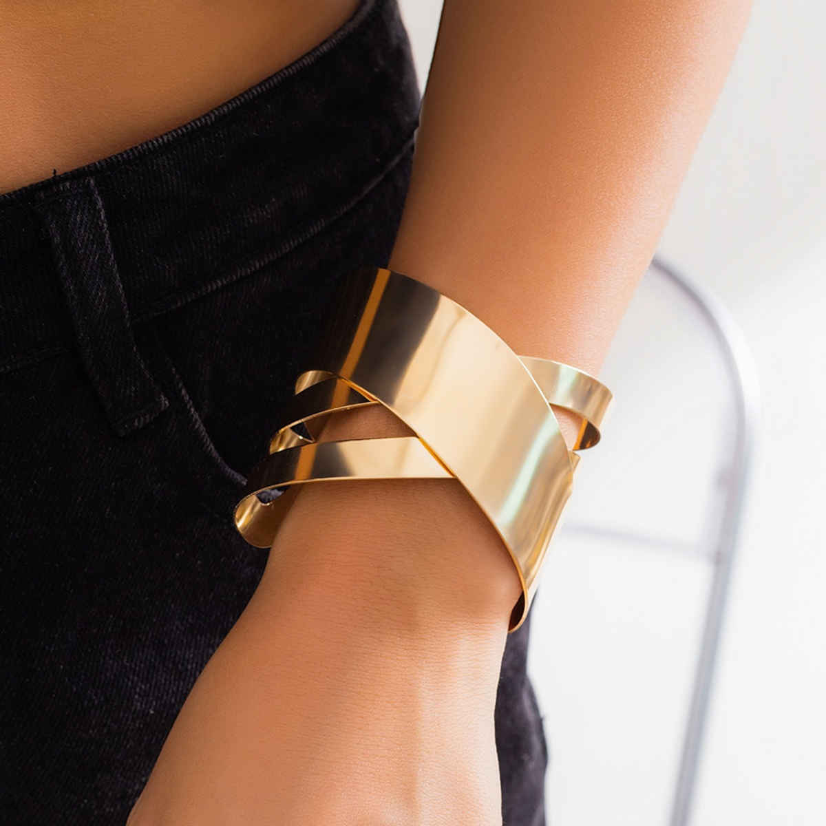 Jewels Galaxy Gold Plated Fashionable Asymmetrical Cuff Bracelet
