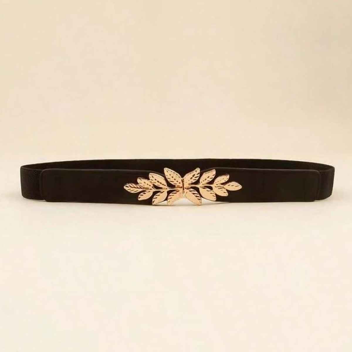 Shining Diva Fashion Women's Solid Leather Belt | Beige and Black - One Size
