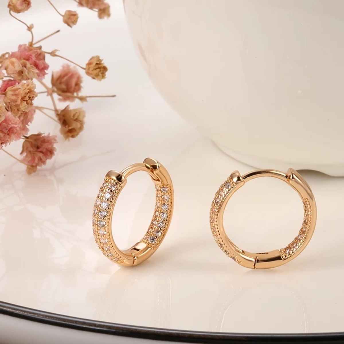 Shining Diva Fashion 18k Rose Gold Plated Copper Zircon Bali Earrings for Women and Girls | 12838er