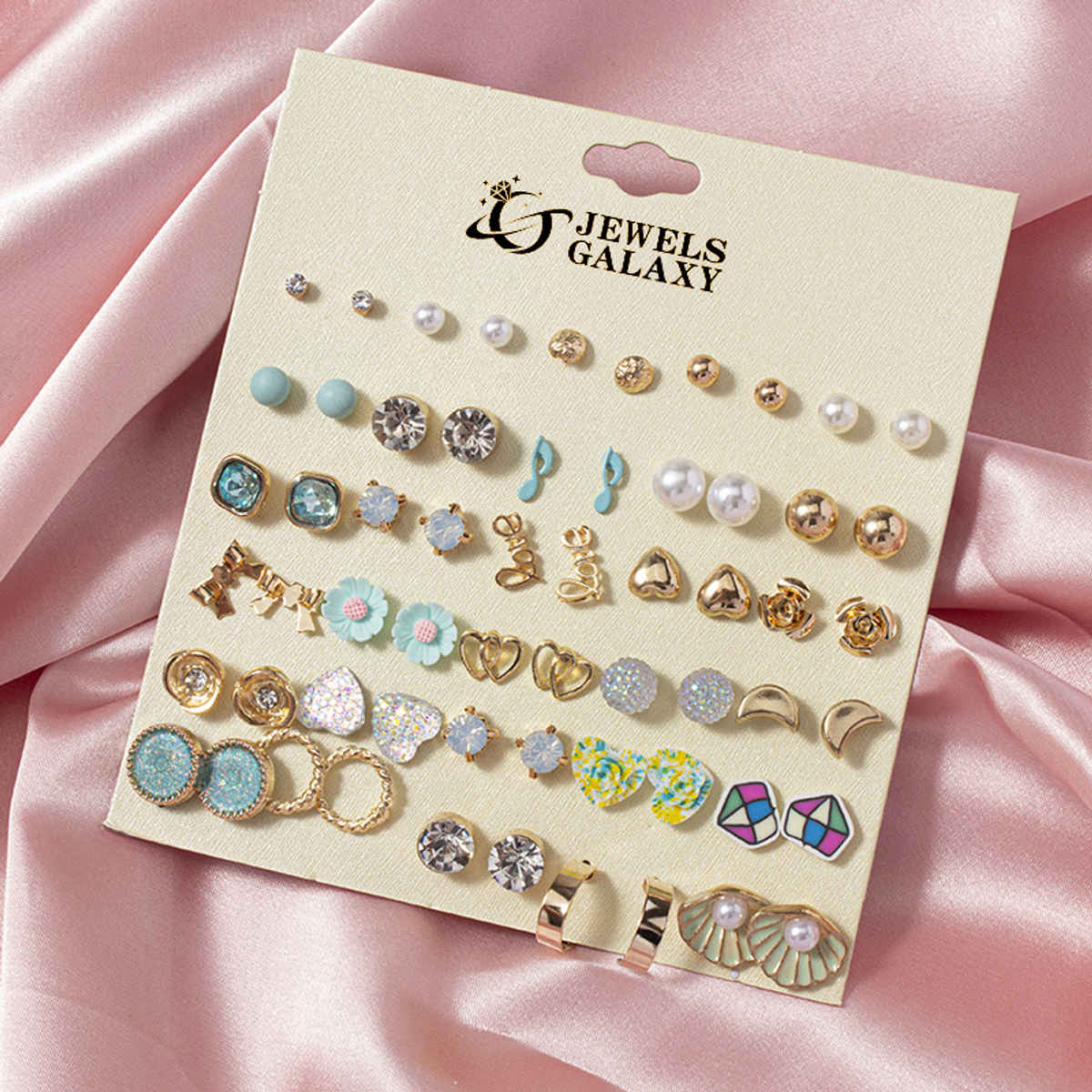 Jewels Galaxy Gold-Plated Contemporary Multicolor Stud Earrings (1 Pack 60 Pieces)