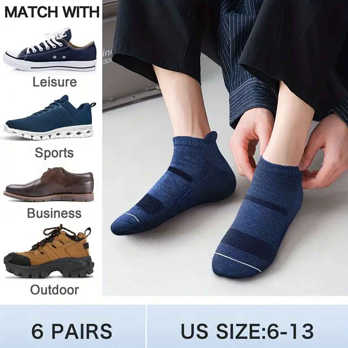 Sjeware Unisex Solid Combed Cotton Ankle Socks | Pack Of 6 | Assorted | One Size