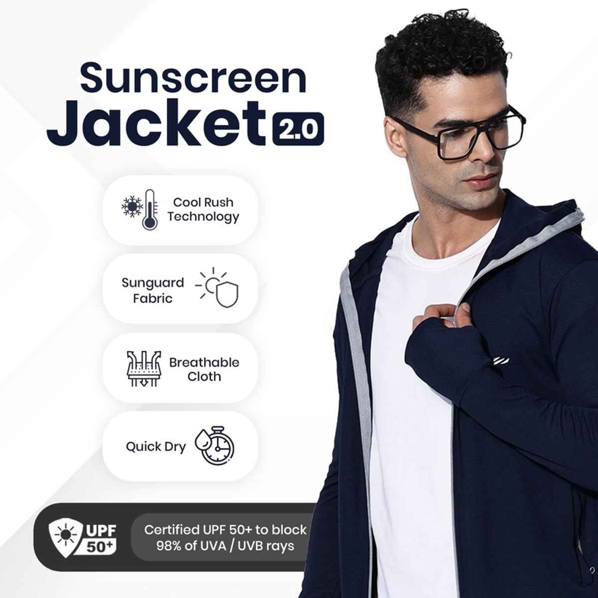Blue Tyga Men's Sunscreen Jacket - Sje0002 | Navy | M