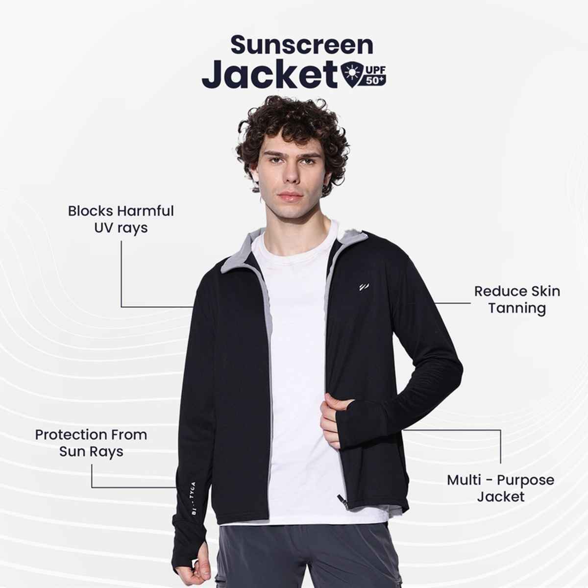 Blue Tyga Men's Sunscreen Jacket - Sje0001 | Black | XL