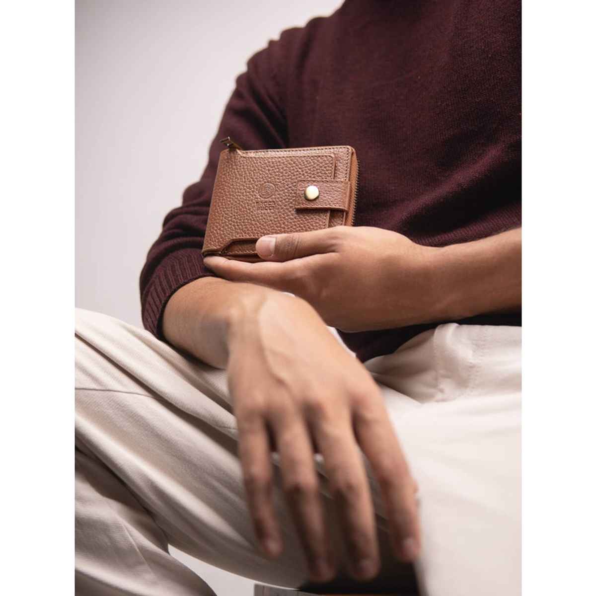 Bacca Bucci Men's Textured Genuine Leather Wallets | Brown - Free Size