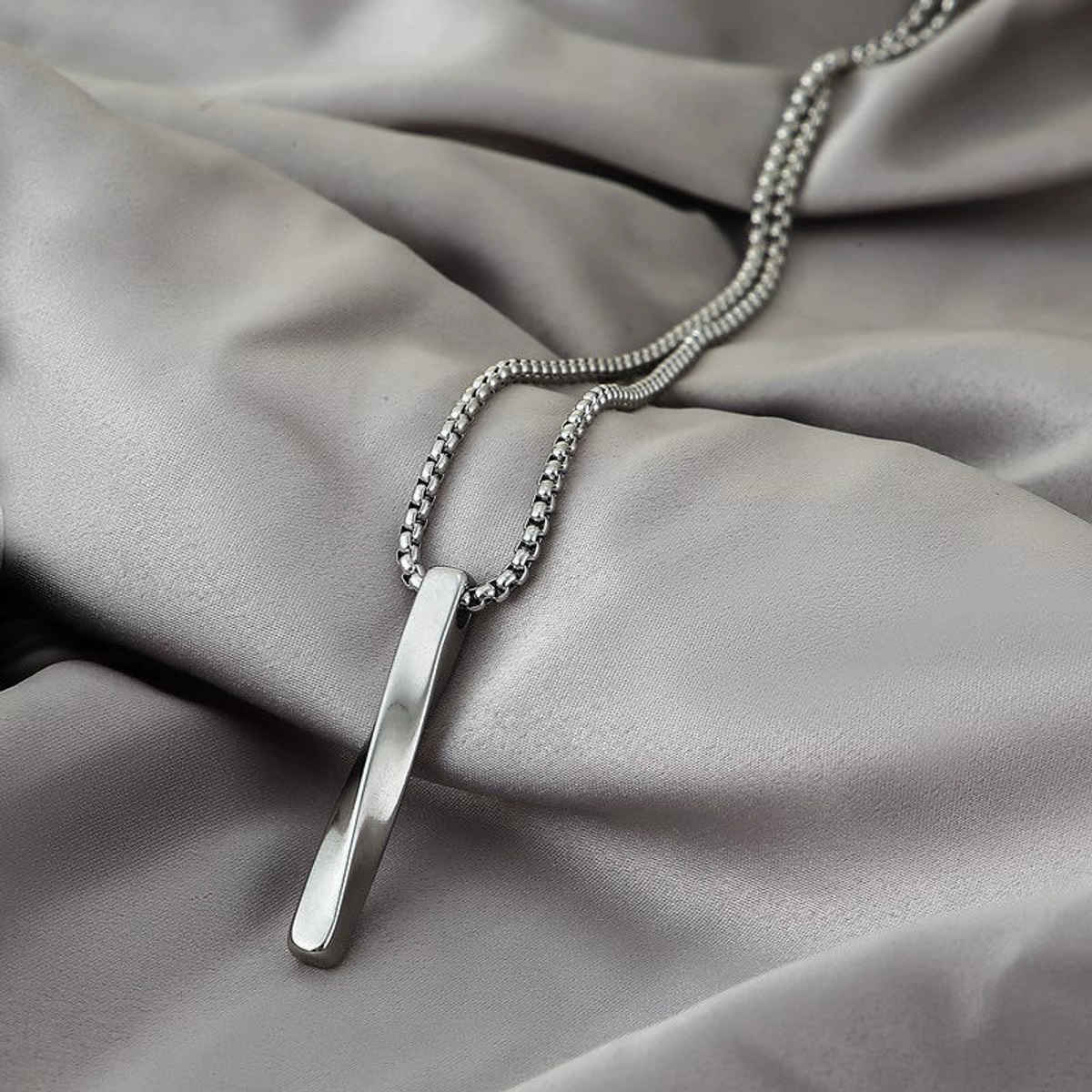 Estailo Fashion Sleek Twist Bar Pendant for Men Modern Minimal Necklace | MN00014