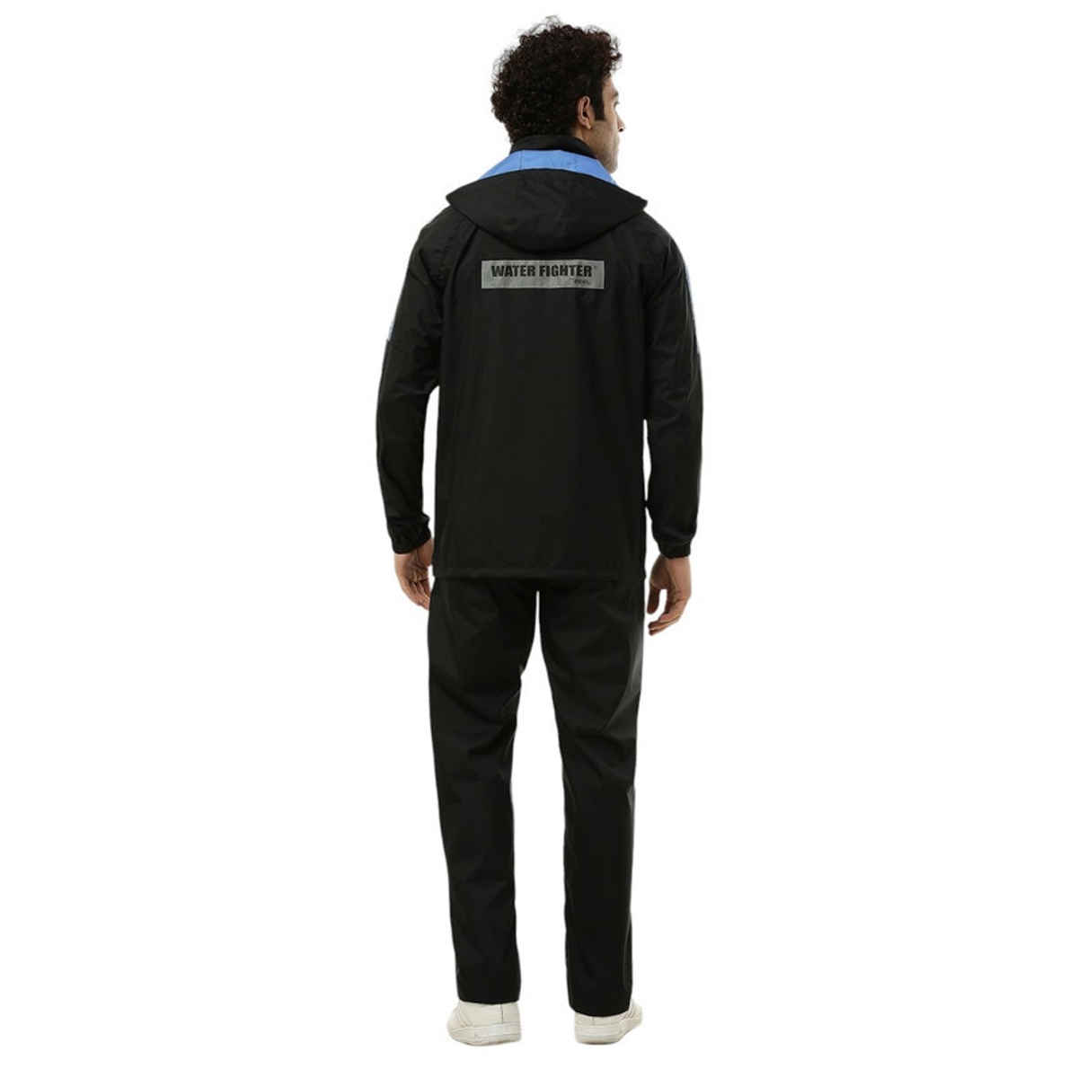 ZEEL Water Fighter RainCoat for Men with Adjustable Hood and Pocket, Black-Blue XL