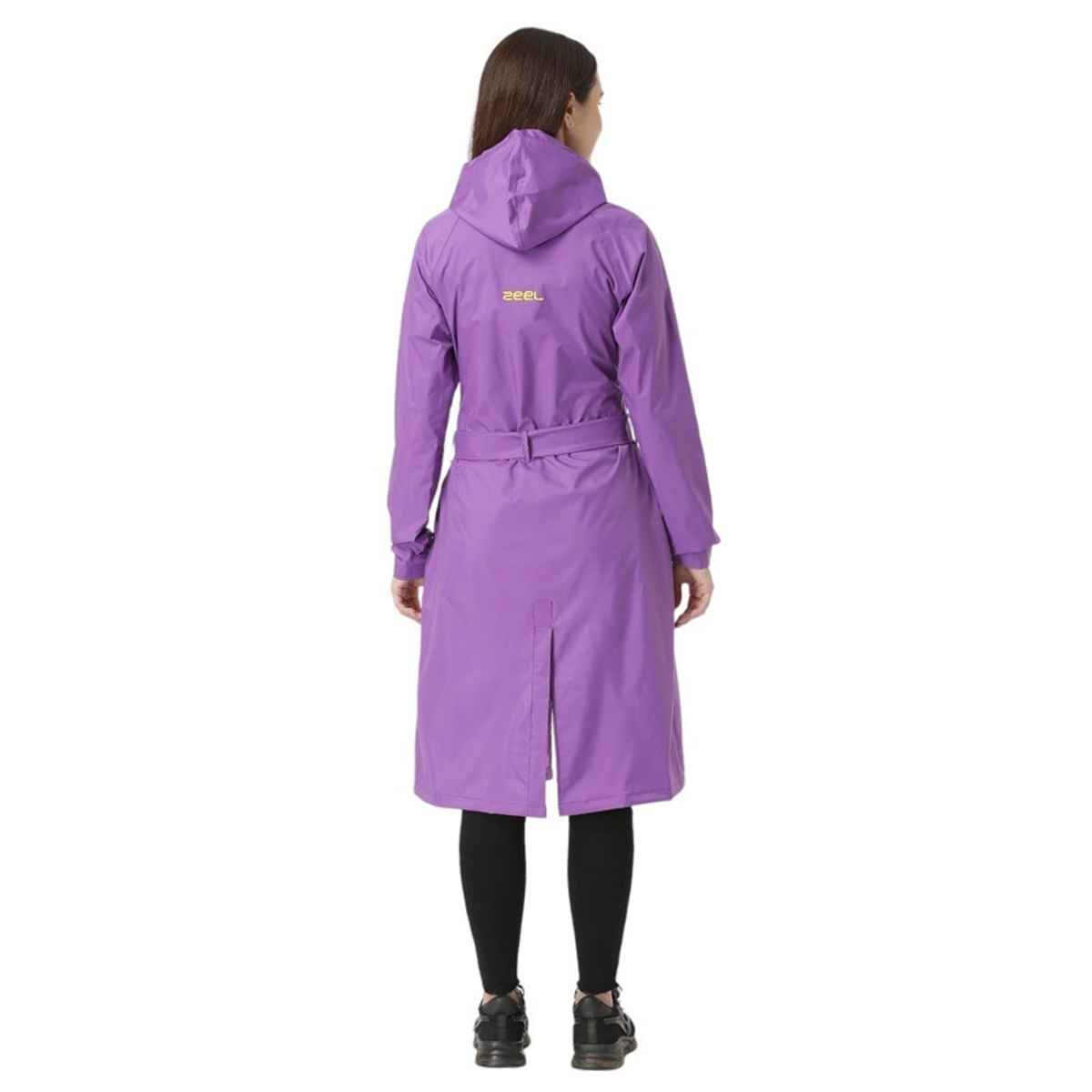 ZEEL Rain Coat for Women High Neck Polyester with Adjustable Drawstring and Pocket, Purple L