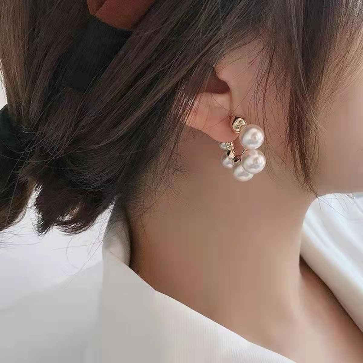 Beautynx Pearl Cluster Loop Earrings | Gold | BNX-EAR-0061