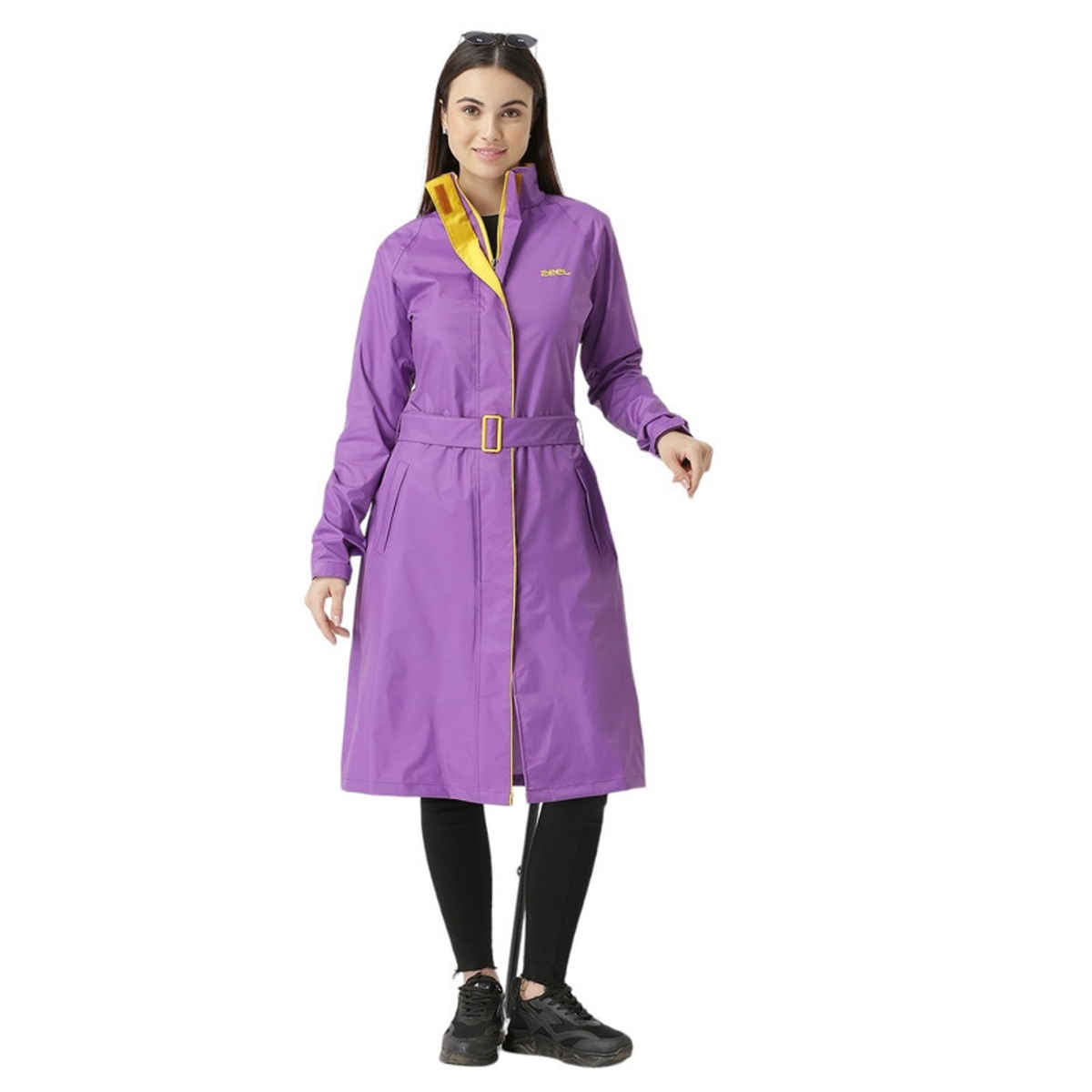 ZEEL Rain Coat for Women High Neck Polyester Rainwear with Hooded Long Raincoat, Purple XL