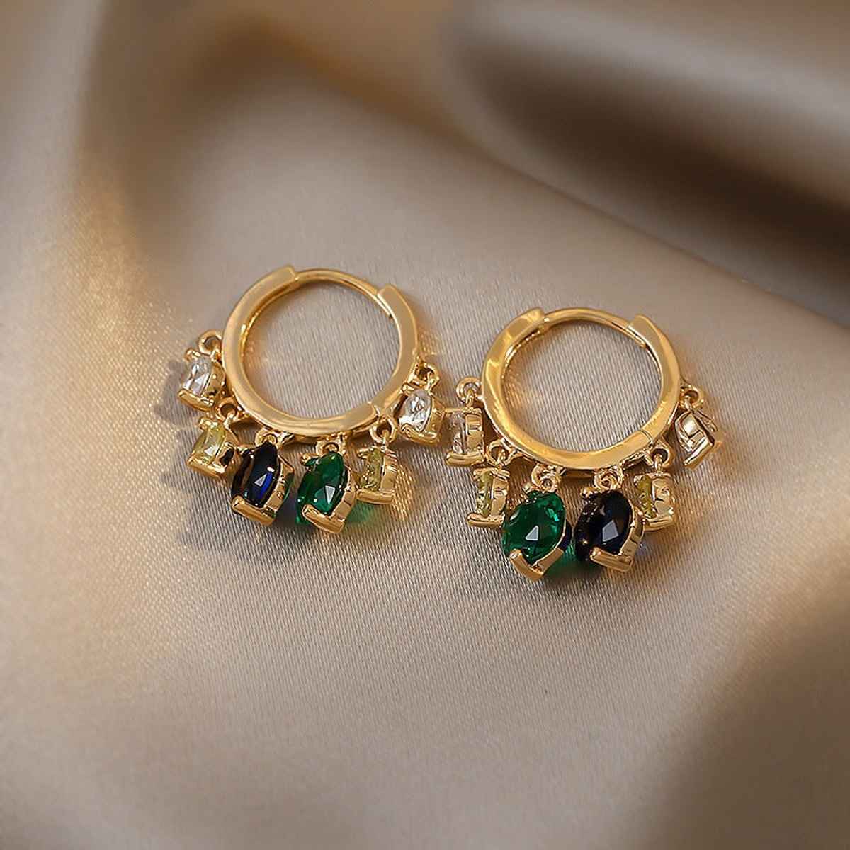 Just Lil Things Gold Hoop Earrings with Colorful Gemstone Charms | jlt11533
