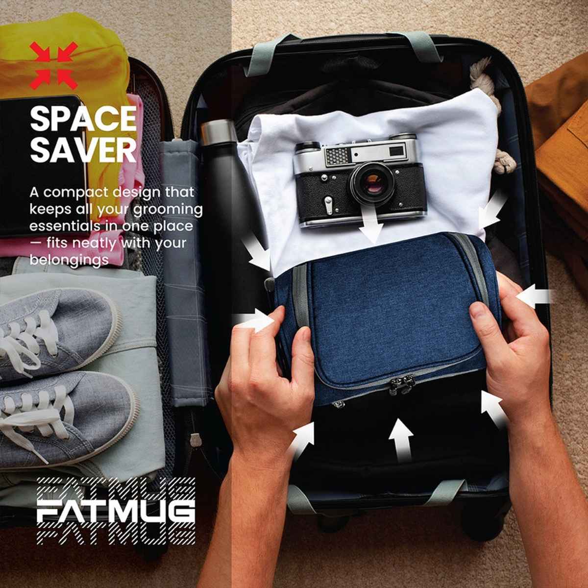 FATMUG Travel Toiletry Organizer | Hanging Dopp Kit for Men and Women | Navy Blue