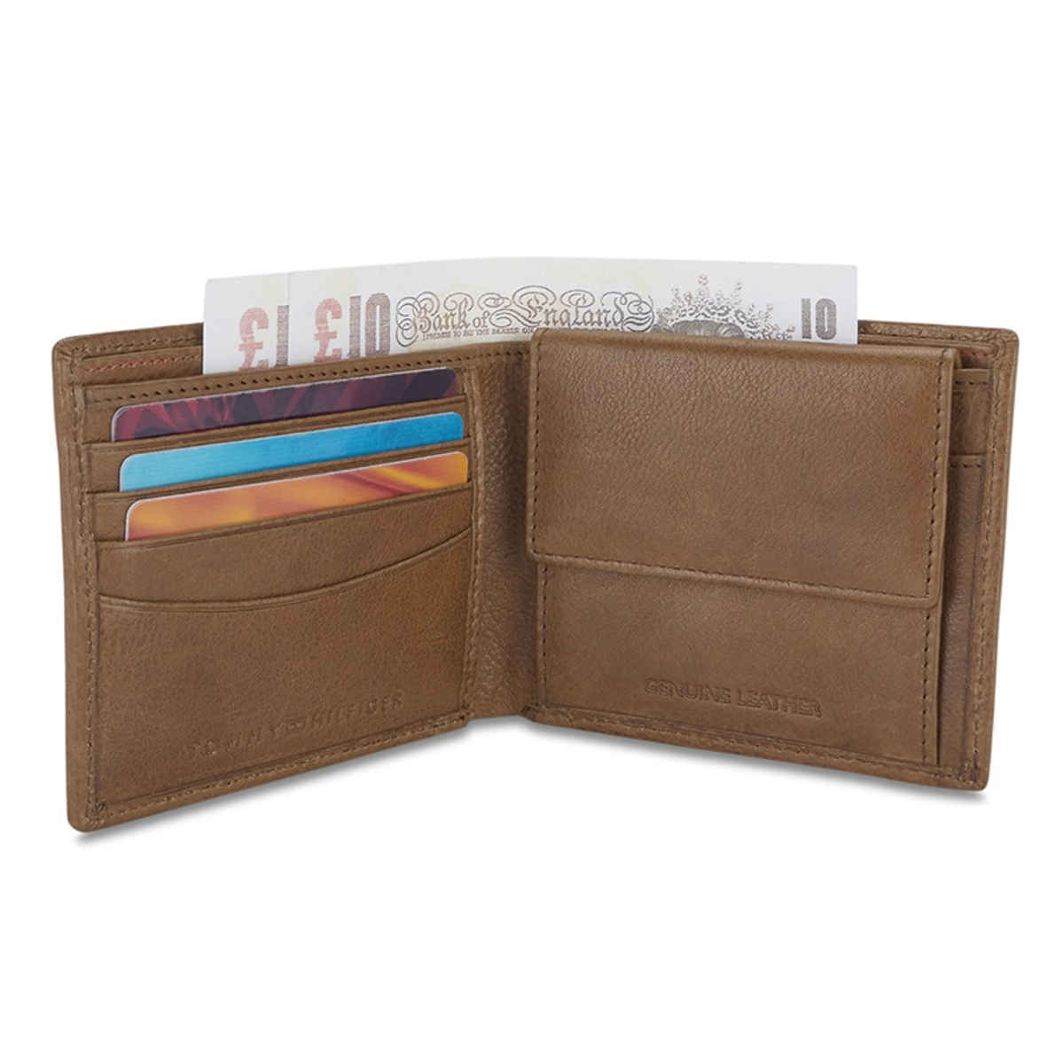 Tommy Hilfiger Men's Textured Leather Global Coin Wallet | Brown and Navy