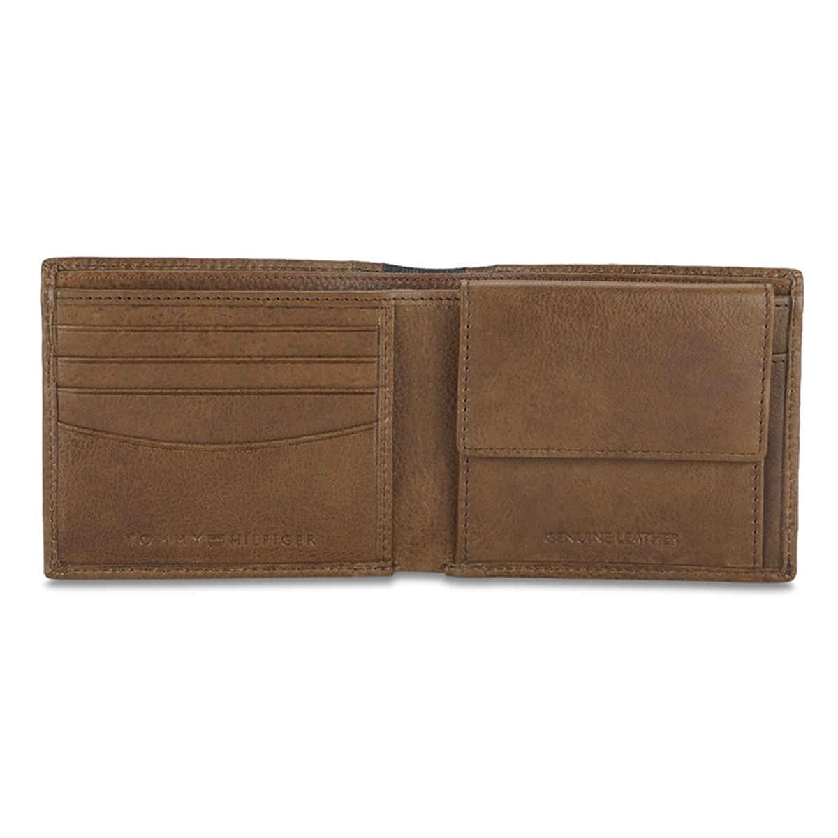 Tommy Hilfiger Men's Textured Leather Global Coin Wallet | Brown and Navy