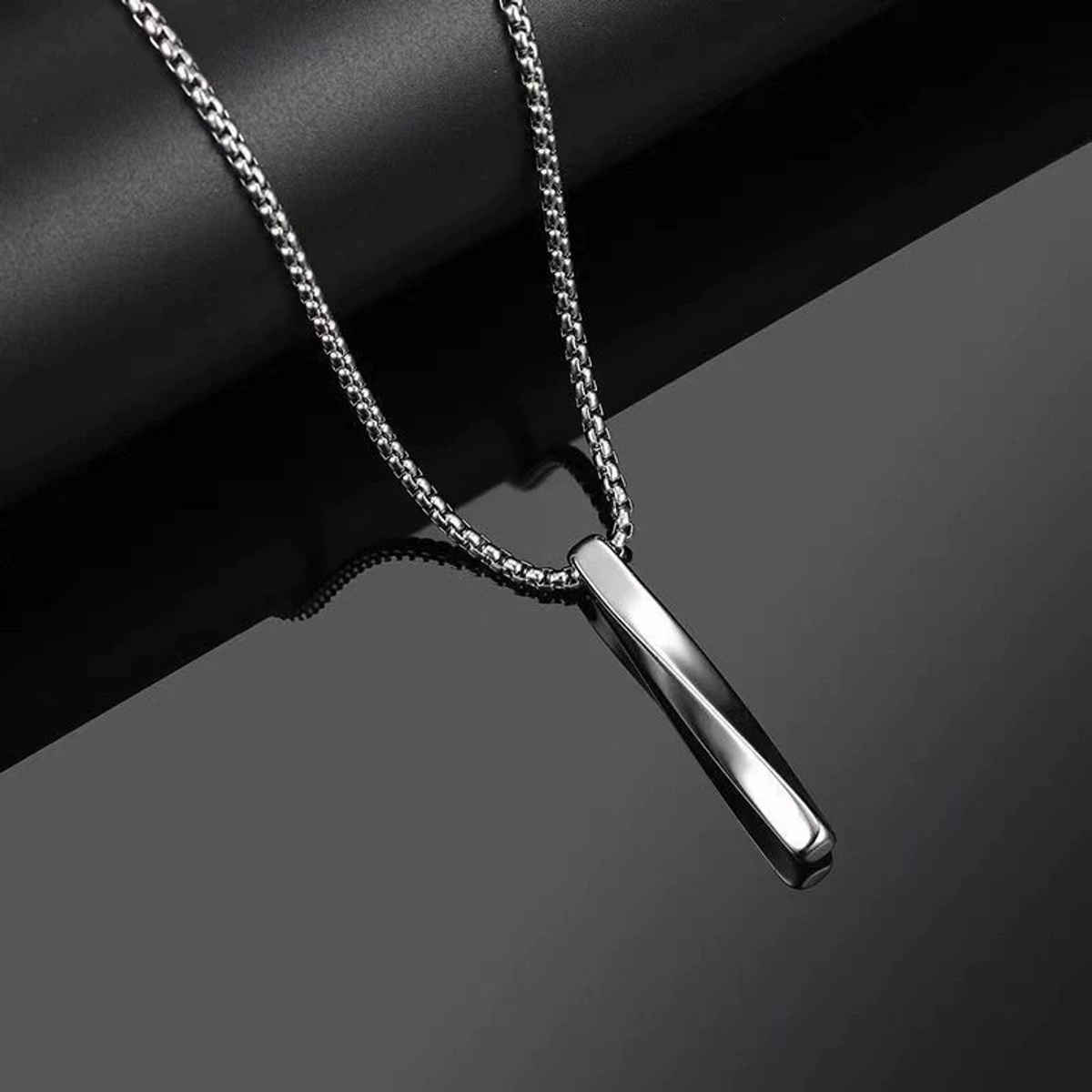 Estailo Fashion Sleek Twist Bar Pendant for Men Modern Minimal Necklace | MN00014