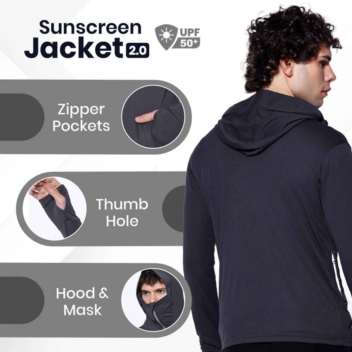 Blue Tyga Men's Sunscreen Jacket - Sje0002 | Charcoal | XXL