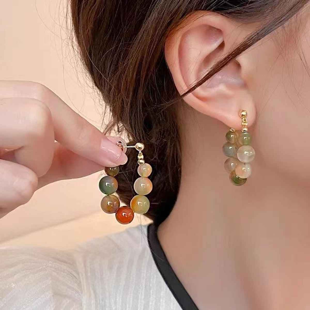 Beautynx Mystic Marble Bead Hoop Earrings | BNX-EAR-0086 - Multi