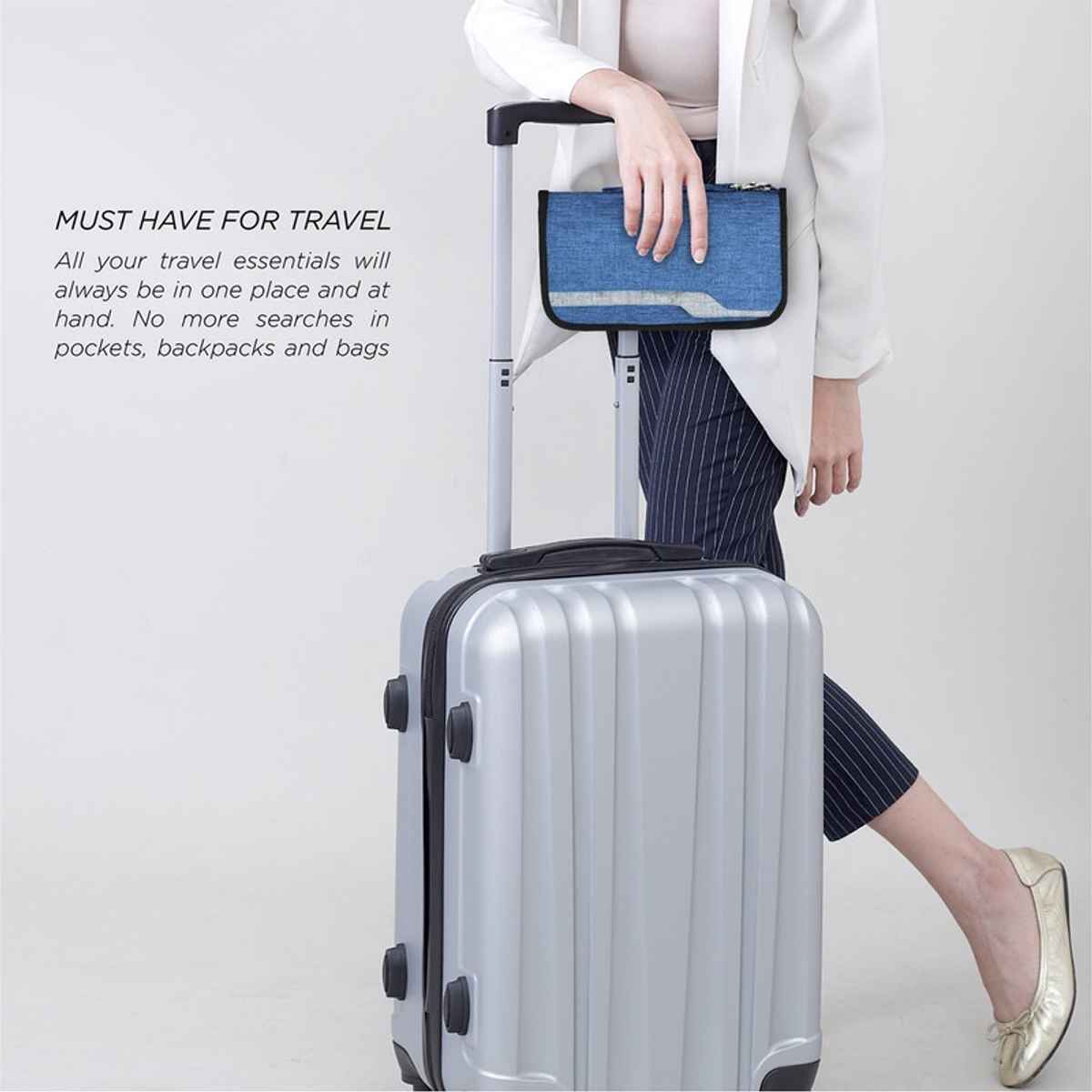 FATMUG Passport Organizer Travel Zip Pouch Document Storage for Men Women | Navy Blue