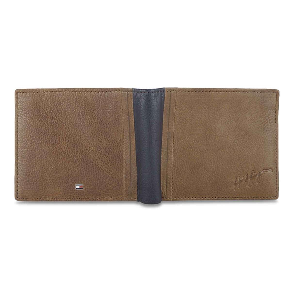 Tommy Hilfiger Men's Textured Leather Global Coin Wallet | Brown and Navy