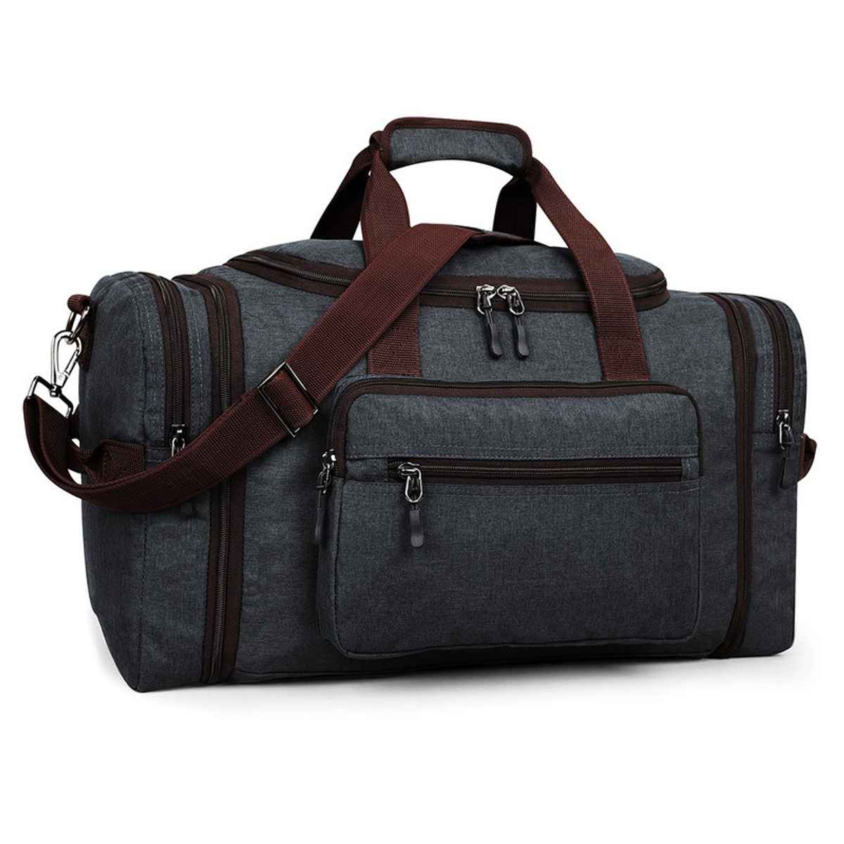 FATMUG Expandable Duffel Overnight Travel Weekender Bag for Men Women | Dark Grey - 38 to 45L