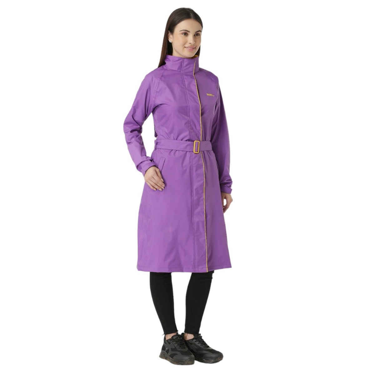 ZEEL Rain Coat for Women High Neck Polyester Rainwear with Hooded Long Raincoat, Purple XL