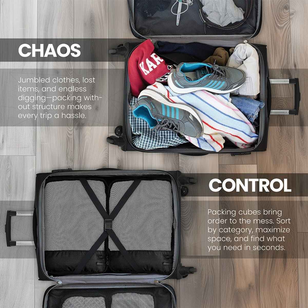 FATMUG Packing Cubes Travel Pouch | Organizer Set | Large Medium Small Slim - Black