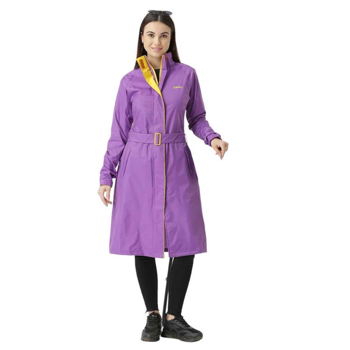 ZEEL Rain Coat for Women High Neck Polyester with Adjustable Drawstring and Pocket, Purple L