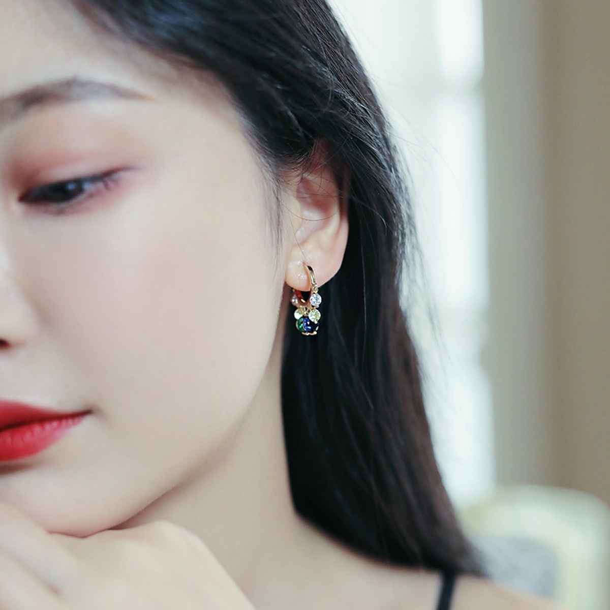 Just Lil Things Gold Hoop Earrings with Colorful Gemstone Charms | jlt11533