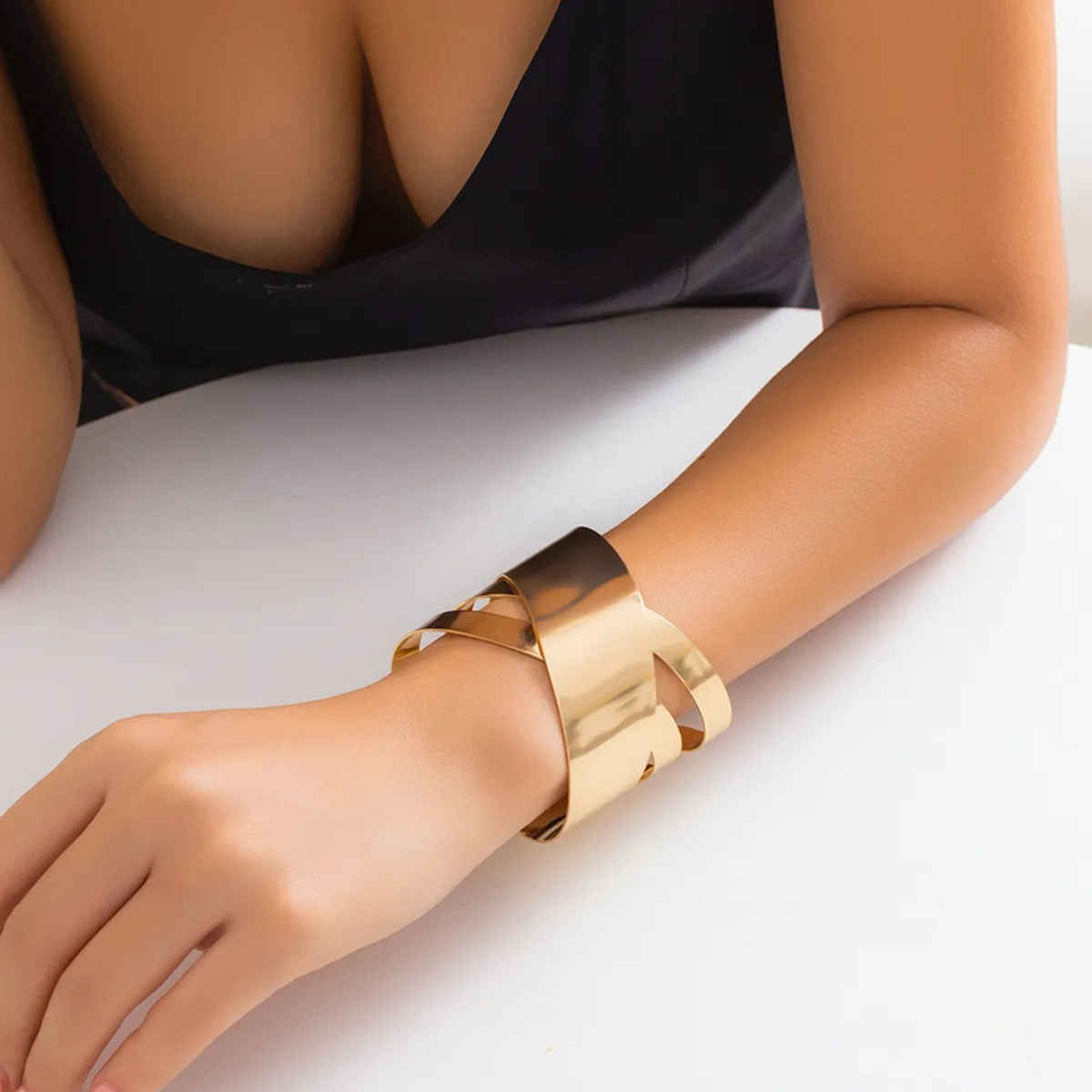 Jewels Galaxy Gold Plated Fashionable Asymmetrical Cuff Bracelet