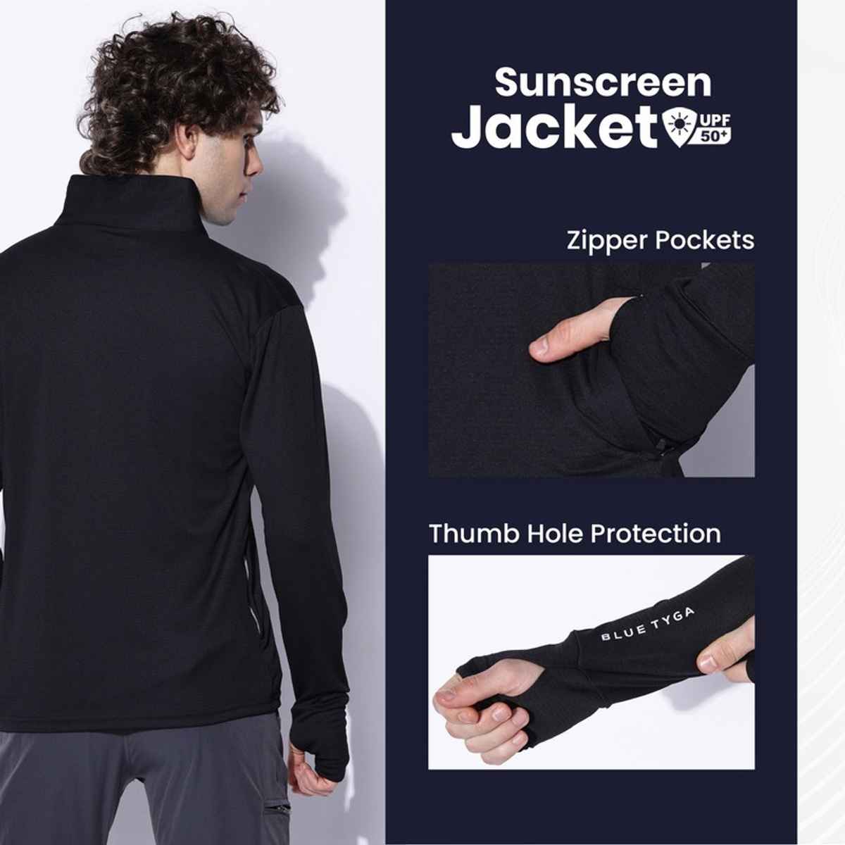 Blue Tyga Men's Sunscreen Jacket - Sje0001 | Black | M