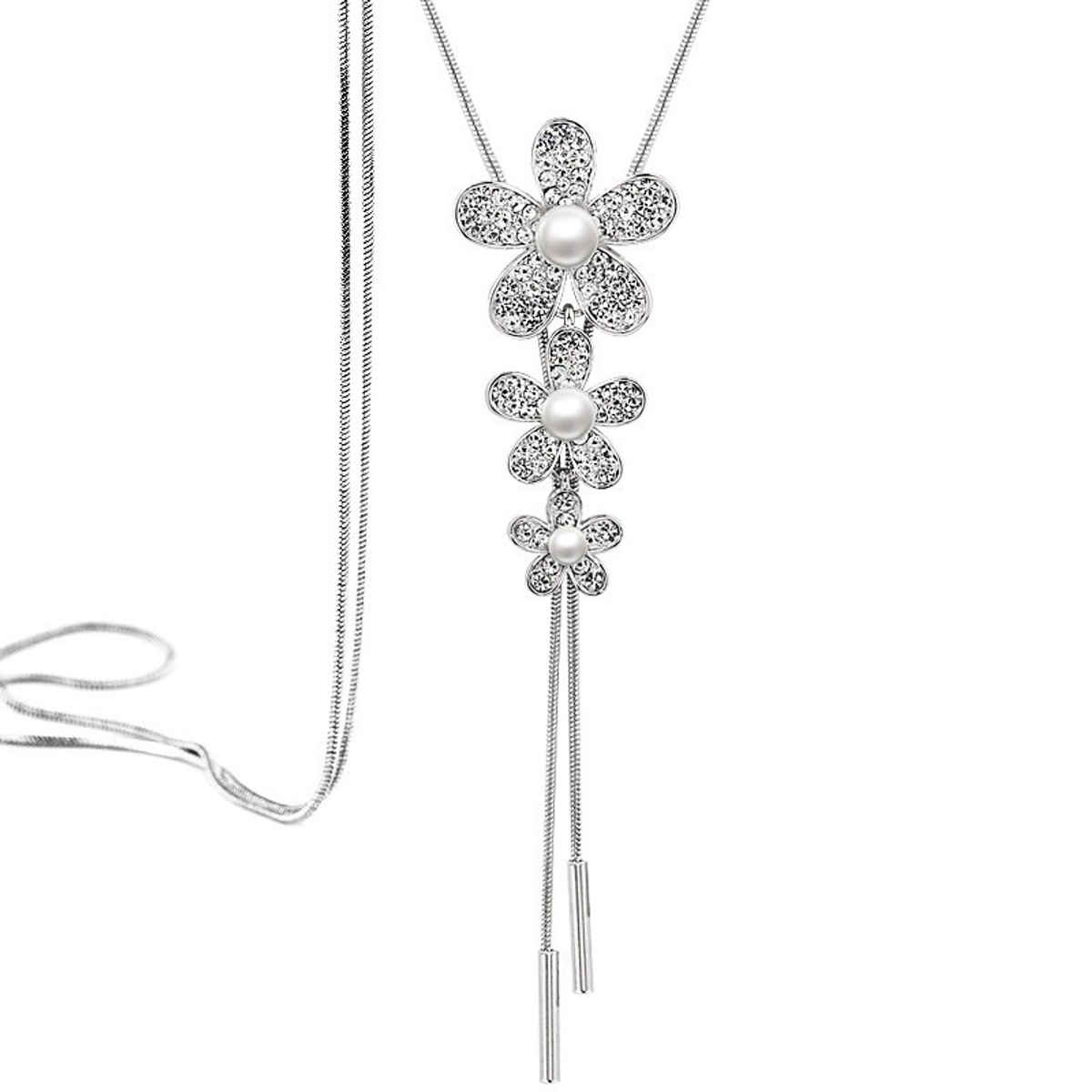 Yellow Chimes Floral Pendant Long Chain Necklace for Women