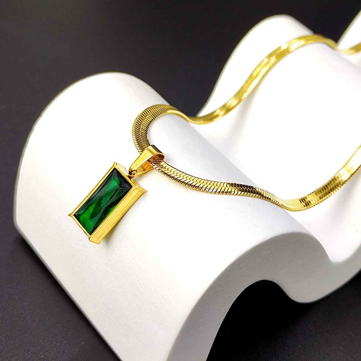 Just Lil Things Gold Elegant Chain Necklace with Emerald Pendant for Women | jltn0610