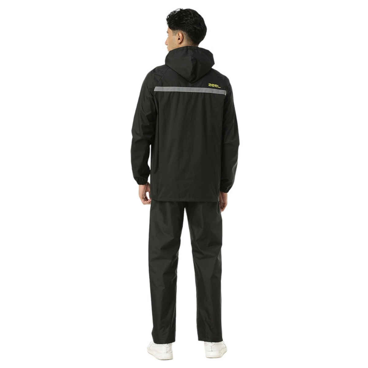 ZEEL Rain Coat for Men with Adjustable Hood along with Reflective back, Black-Lime XXL