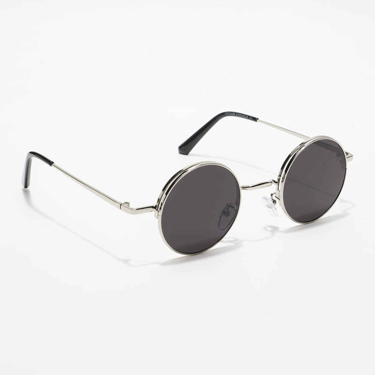 Voyage Unisex Geometric Metal Round Sunglasses | Black and Silver - S