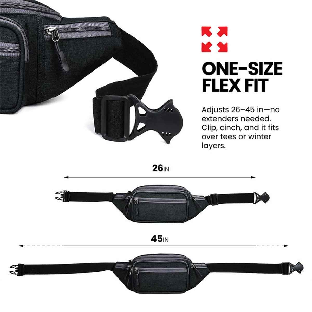 FATMUG Waist Pouch Money Belt for Travel Running Cycling Hiking | Dark Grey