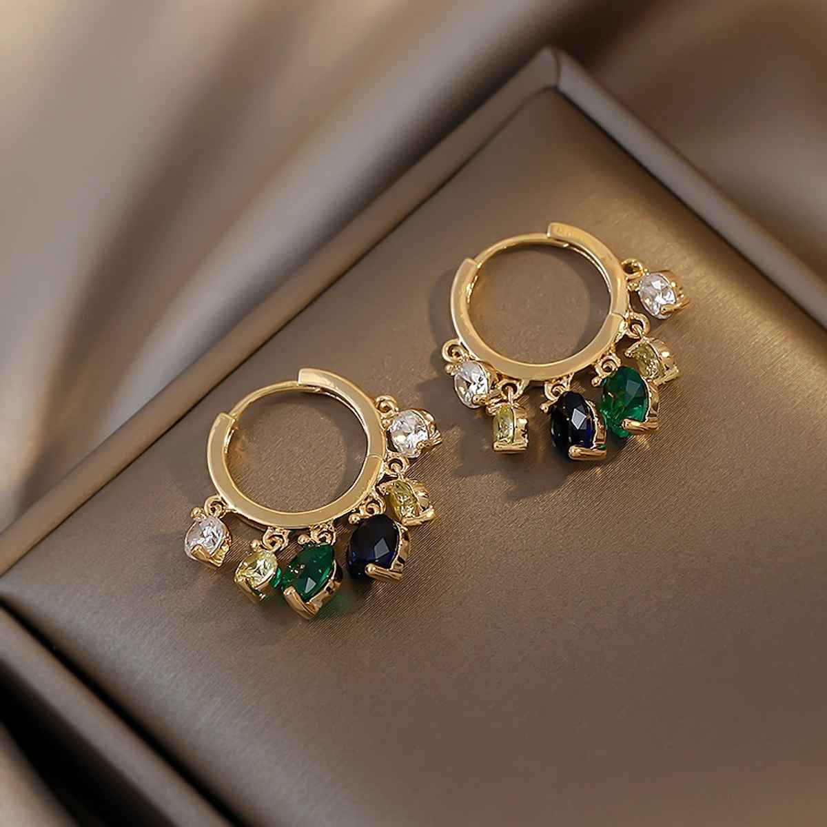 Just Lil Things Gold Hoop Earrings with Colorful Gemstone Charms | jlt11533