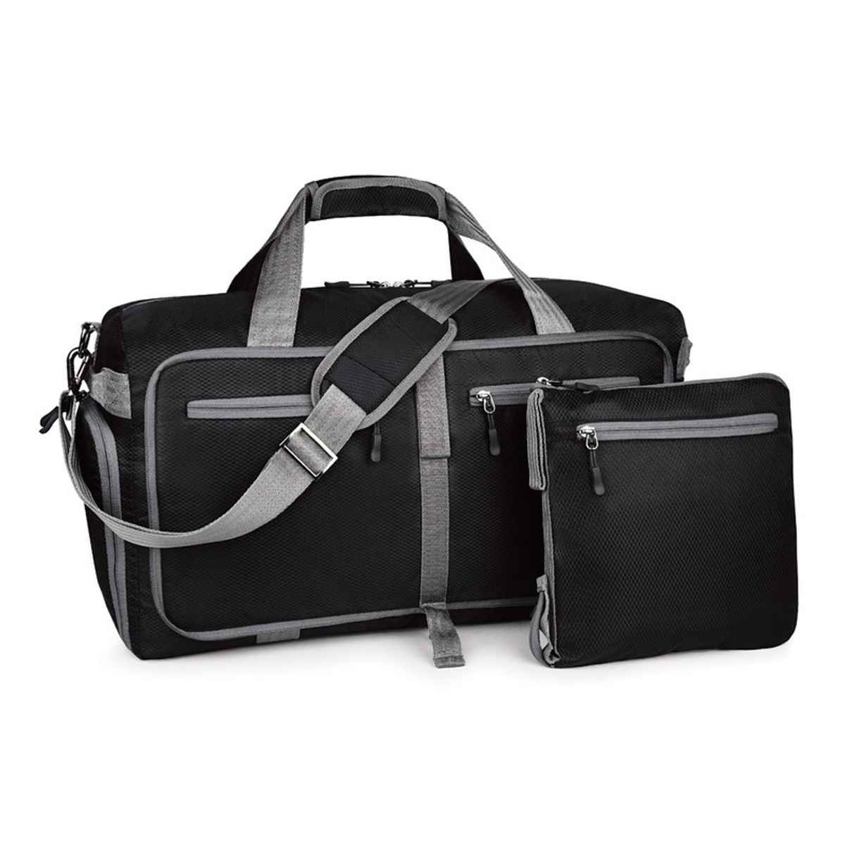 FATMUG Foldable Duffel Luggage Bag for Travel Packing and Storage Men Women | Black - 45 L