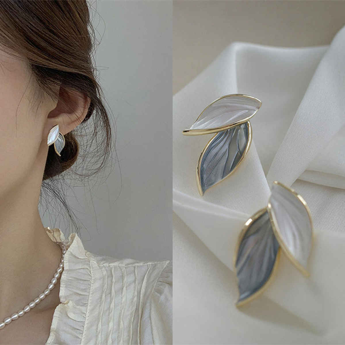 Beautynx Pearl Leaf Duo Earrings | Gold | BNX-EAR-0048