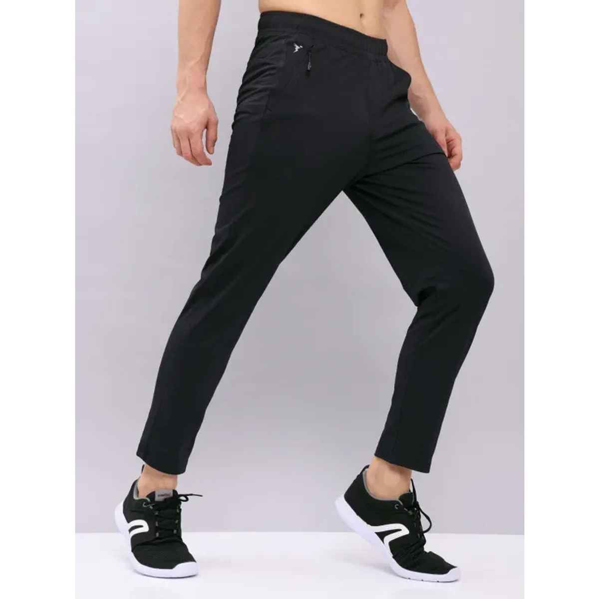 Technosport Men Poly Solid Relax Fit Sports Trackpants with ELASTO PLUS | Black | XL