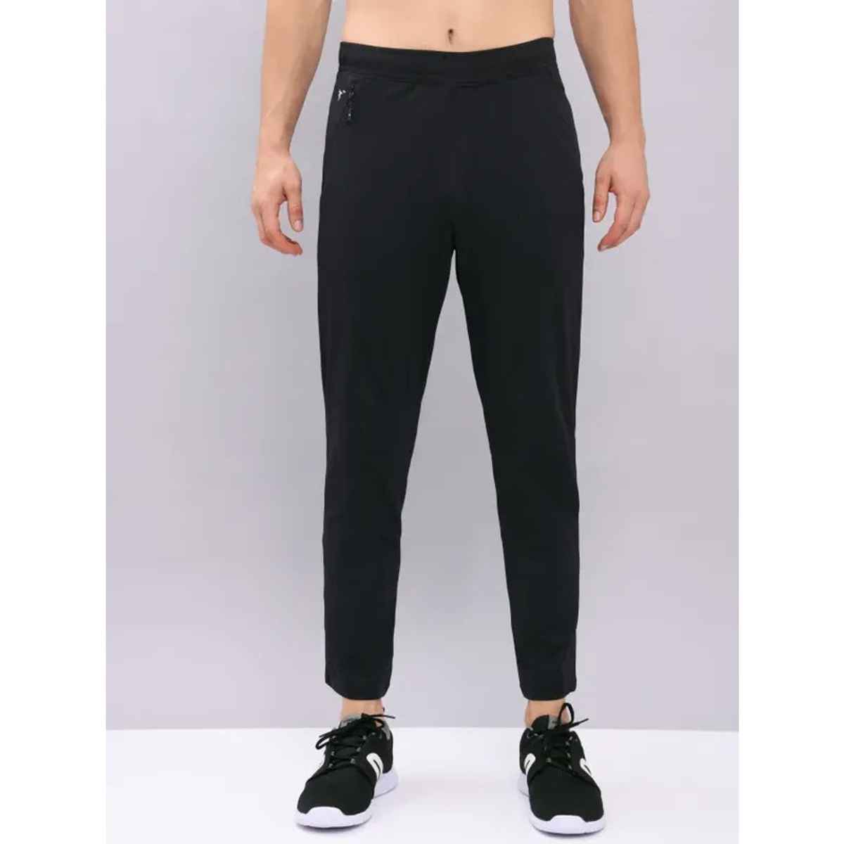 Technosport Men Poly Solid Relax Fit Sports Trackpants with ELASTO PLUS | Black | XL