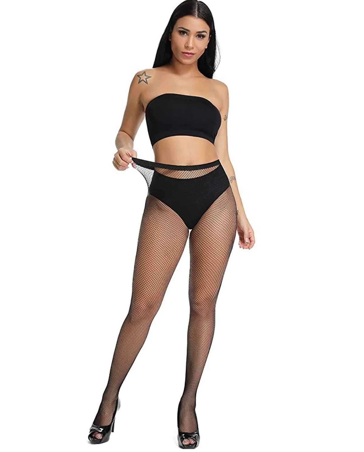 PLUMBURY Women's High Waist Pantyhose Fishnet Stockings Mesh Net Style